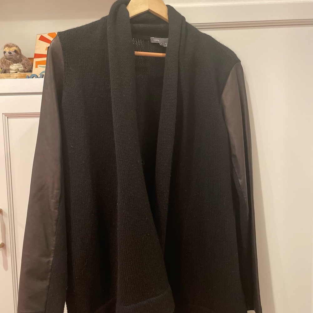 Gorgeous Vince black sweater with leather sleeves - barely worn
